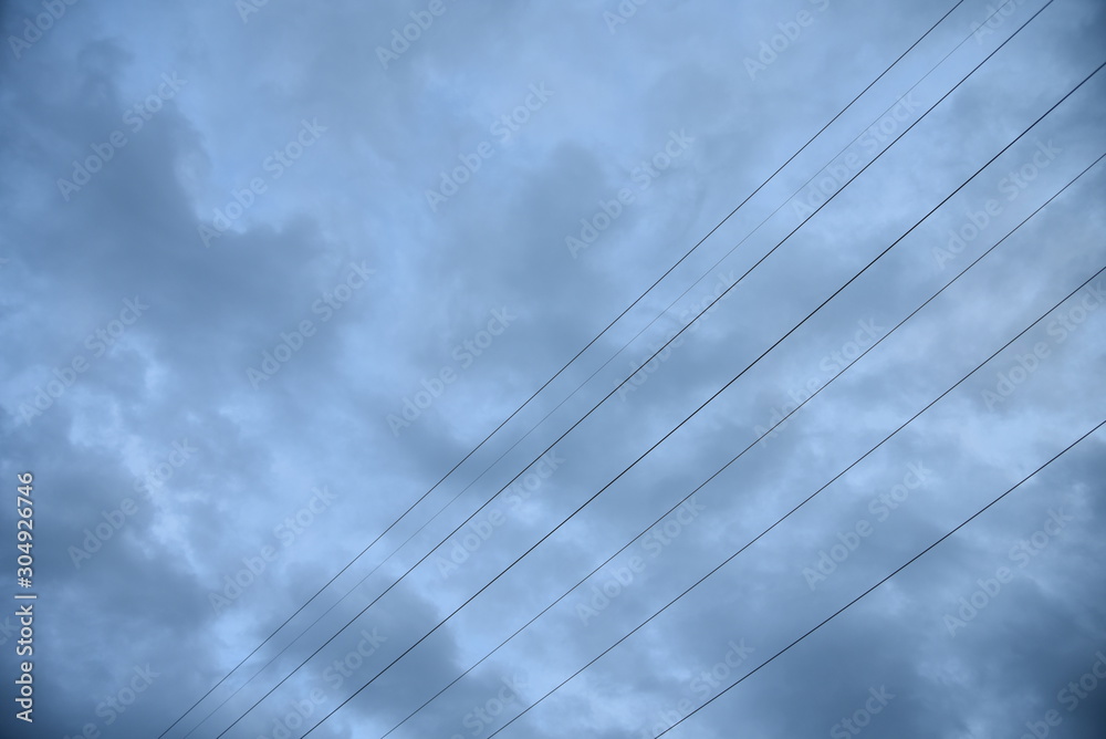 electric cable in the blue sky