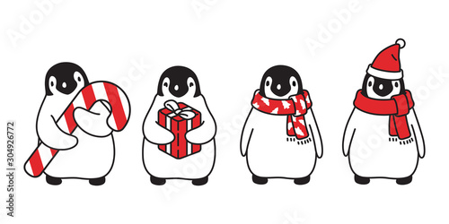 penguin vector Christmas Santa Claus hat candy cane birthday gift box icon logo cartoon character illustration symbol graphic doodle design