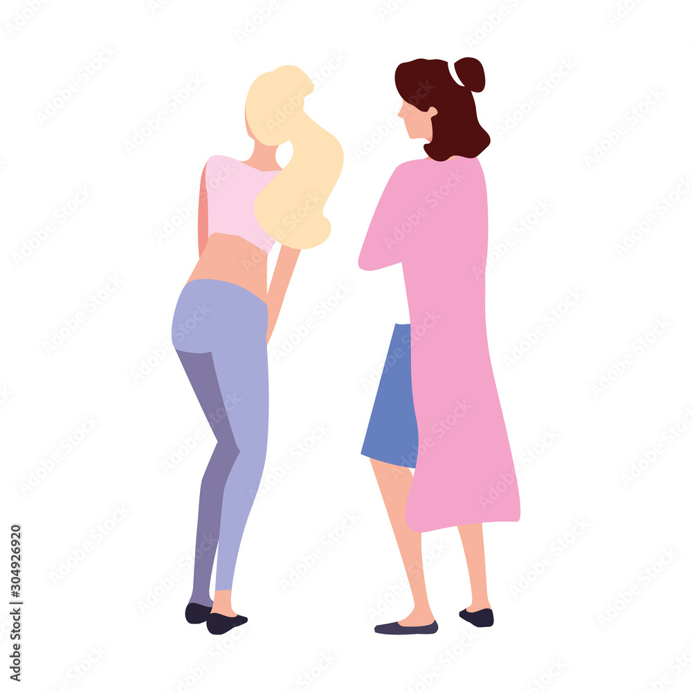 women of back position on white background women of back position on white background