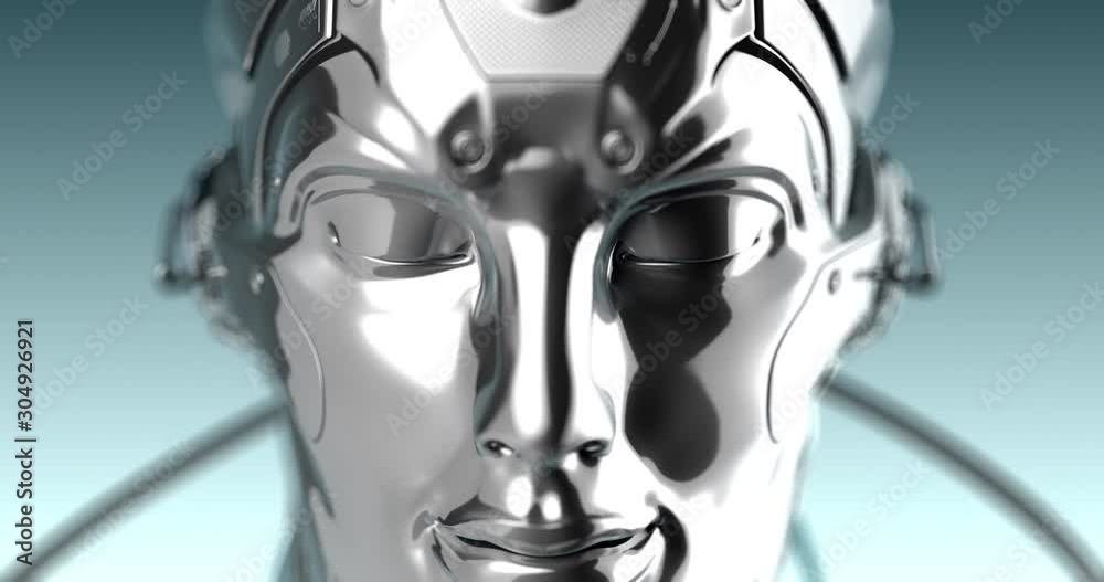 Robot head waking up an artificial intelligence concept ofTechnology of the future