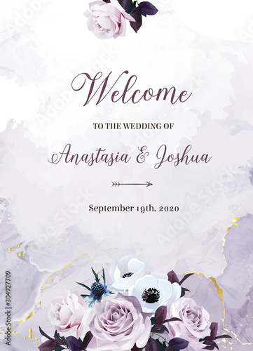 Dusty violet lavender, mauve antique rose, purple pale flowers, white anemone