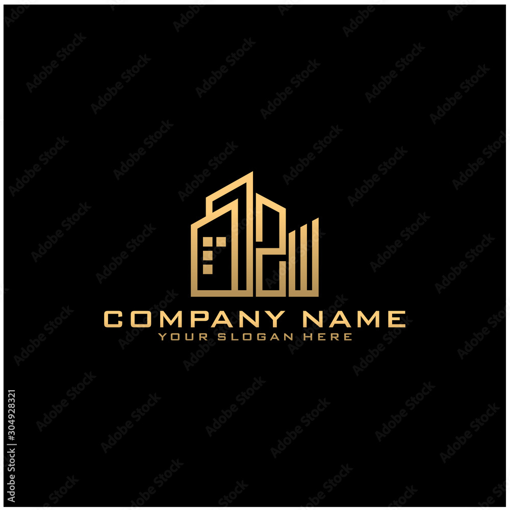 Letter ZW With Building For Construction Company Logo
