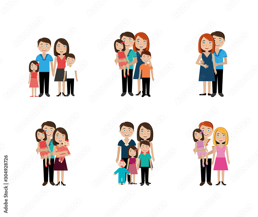 bundle of family members avatar character vector illustration design