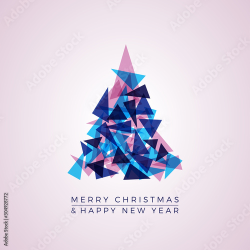 Abstract christmas tree with triangles, vector greeting card