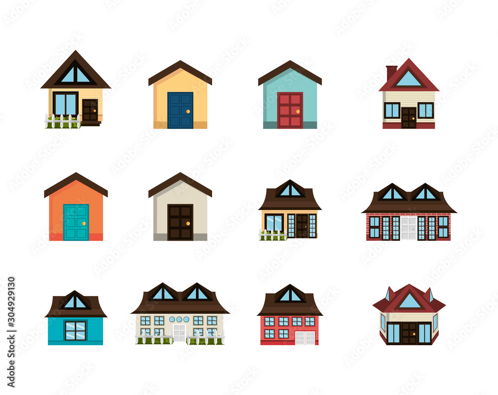 bundle house facade isometric icons vector illustration design bundle house facade isometric icons vector illustration design