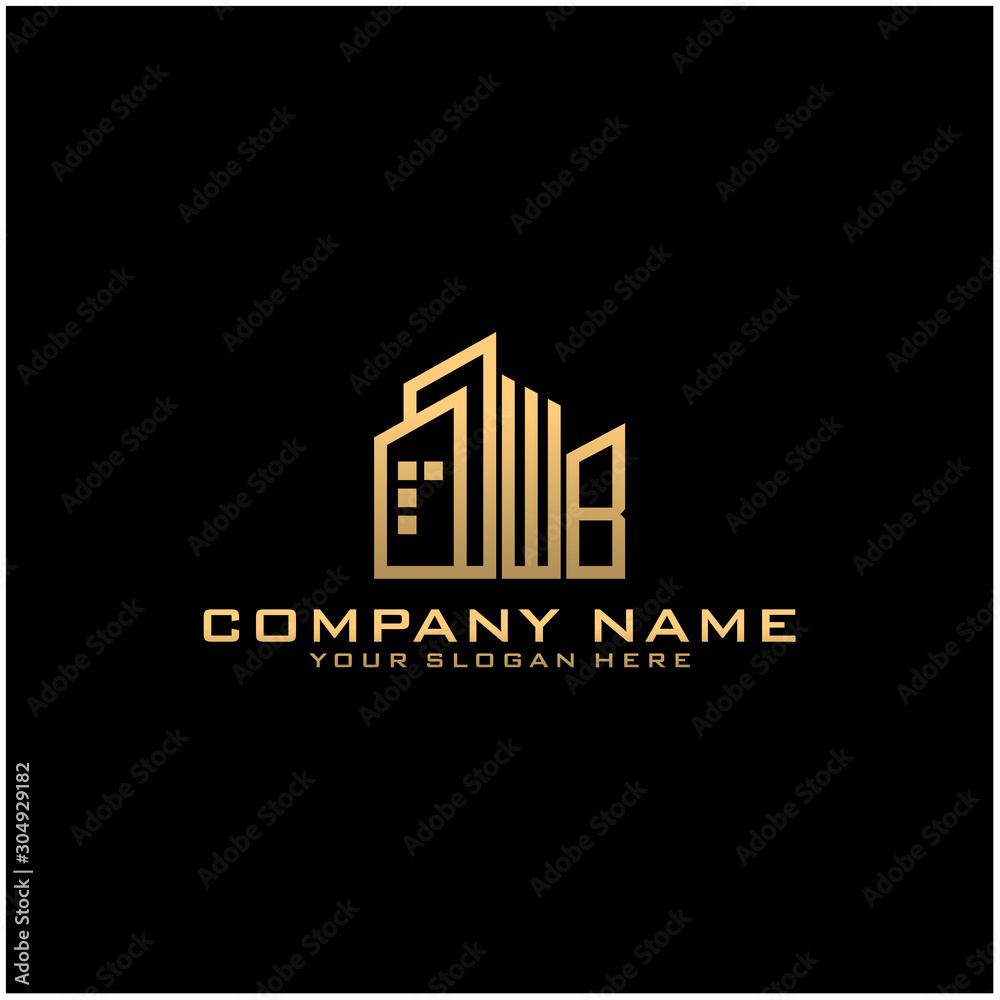 Letter WB With Building For Construction Company Logo