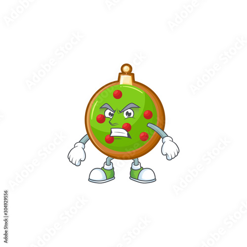 Big smile christmas ball waving hands cartoon character.