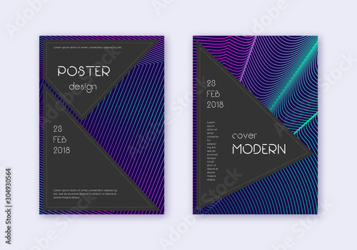 Black cover design template set. Neon abstract lin