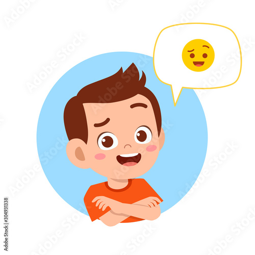 happy cute kid boy with emoji expression