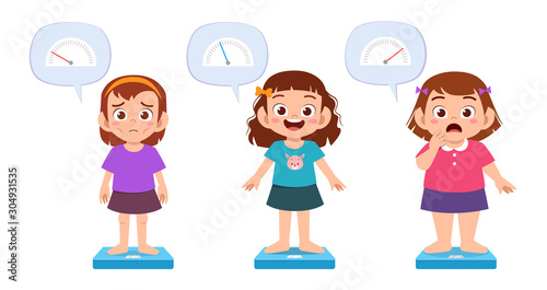 cute thin fit fat kids girls use weight scale