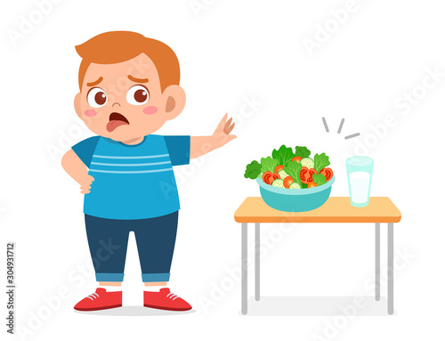 cute fat kid refuse healthy fresh food