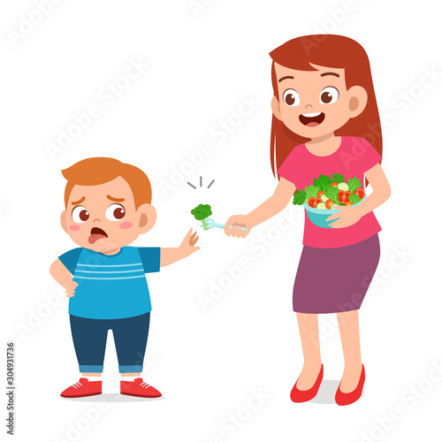 cute fat kid refuse healthy fresh food
