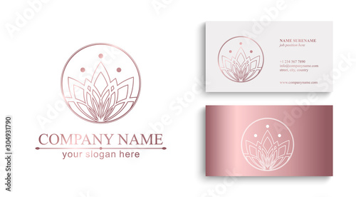 Lotus Logo. Flower icon abstract design vector template business card. Lotus SPA icon. Logo for Spa, massage, beauty salon, yoga, cosmetics, hotel, fashion.