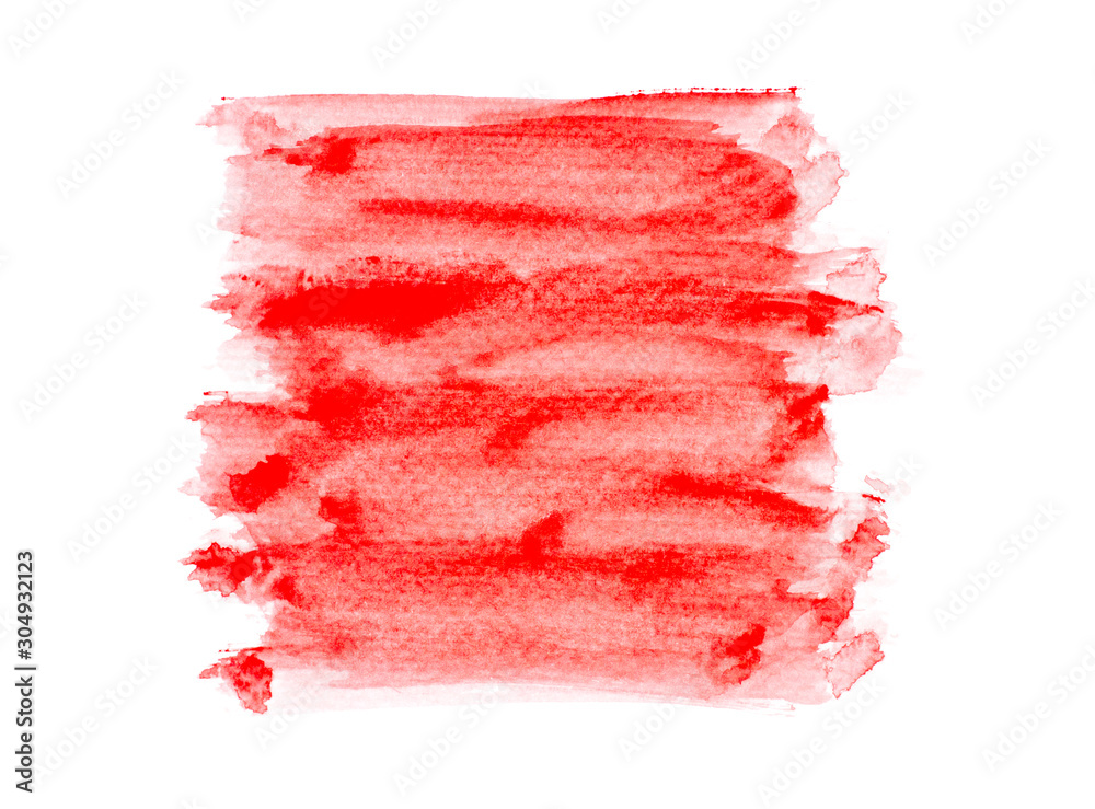 abstract watercolor brush strokes color red on white background