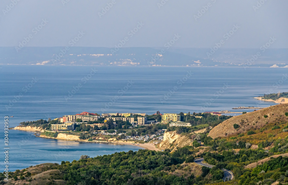 Hotels of Green Thracian cliffs near  Black Sea, rocky path seaview