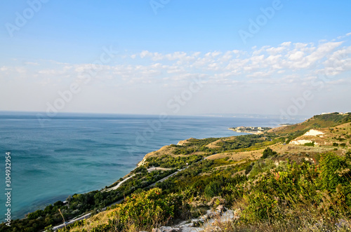 Hotels of Green Thracian cliffs near Black Sea, rocky path seaview