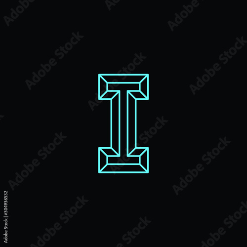 Simple I Minimalist Initial / Letter I modern logo design with blue neon color .vector