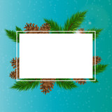 Christmas background under the text. Branches of a Christmas tree and shys. Blue christmas background.