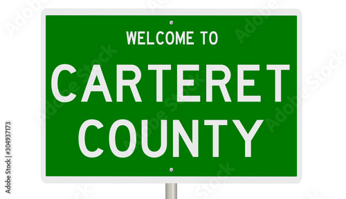 Rendering of a green 3d highway sign for Carteret County © Rex Wholster