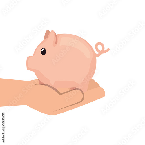 hand with piggy bank saving isolated icon vector illustration design