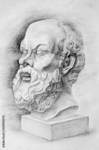 Portrait of Socrates. Pencil drawing. Academic drawing photo