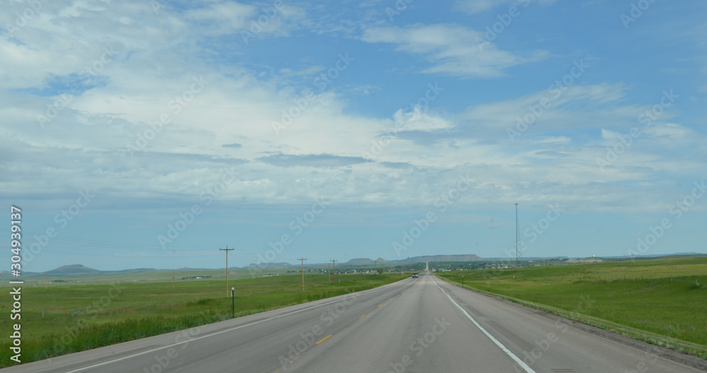 Late Spring in South Dakota: US Highway 85 Passing Straight Through Buffalo