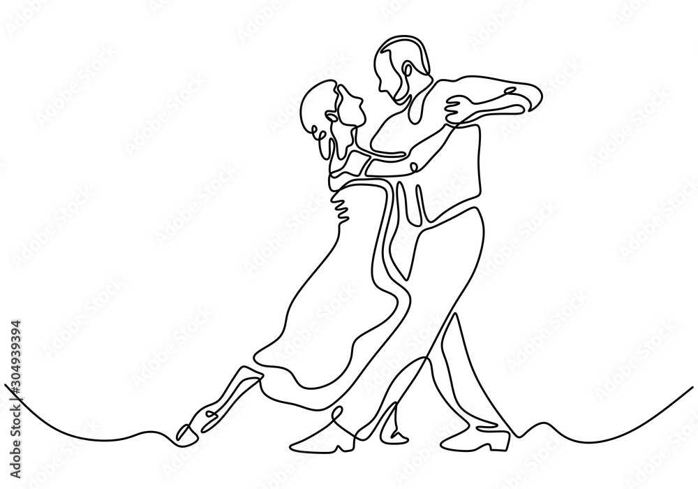continuous line drawing of loving couple having fun and dancing vector ...