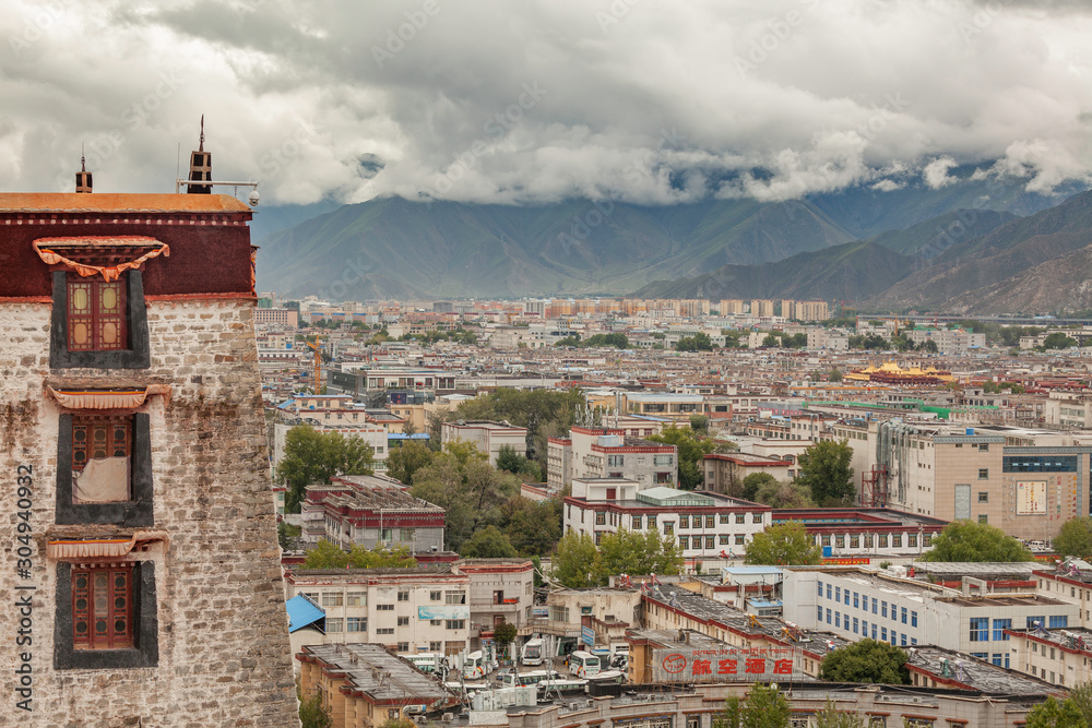 View of town Lhasa from Potala palace, Tibet