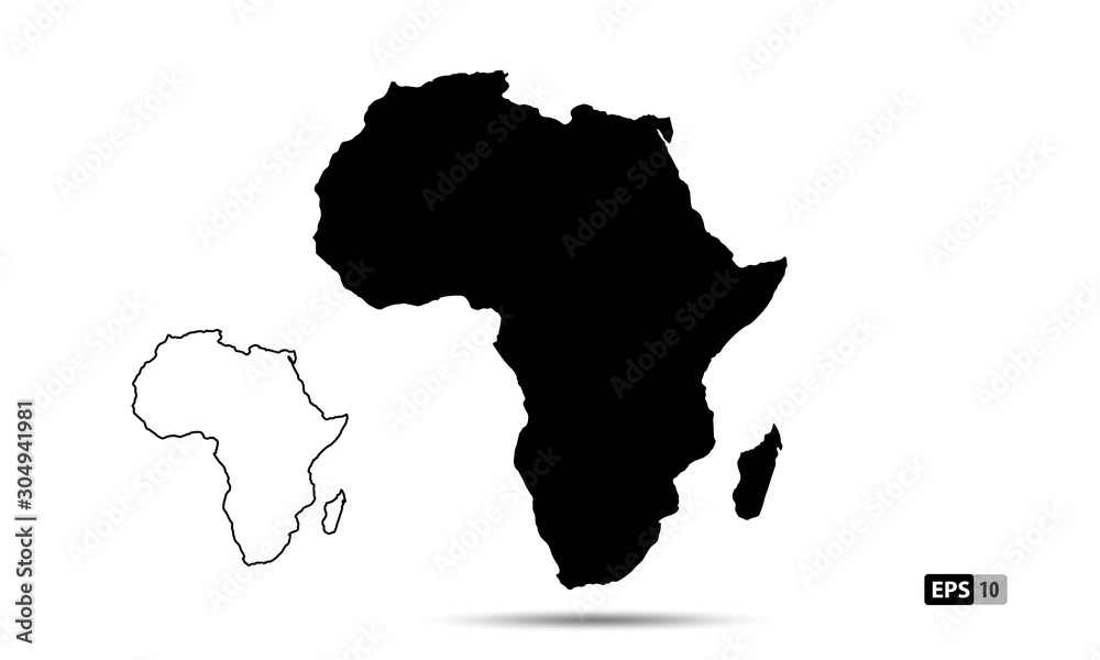 Africa map black, vector eps 10 isolated silhouette