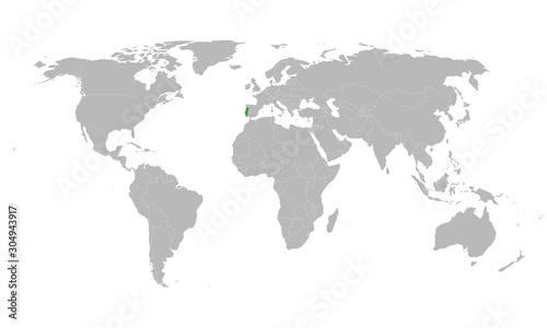 Portugal marked green on world map vector