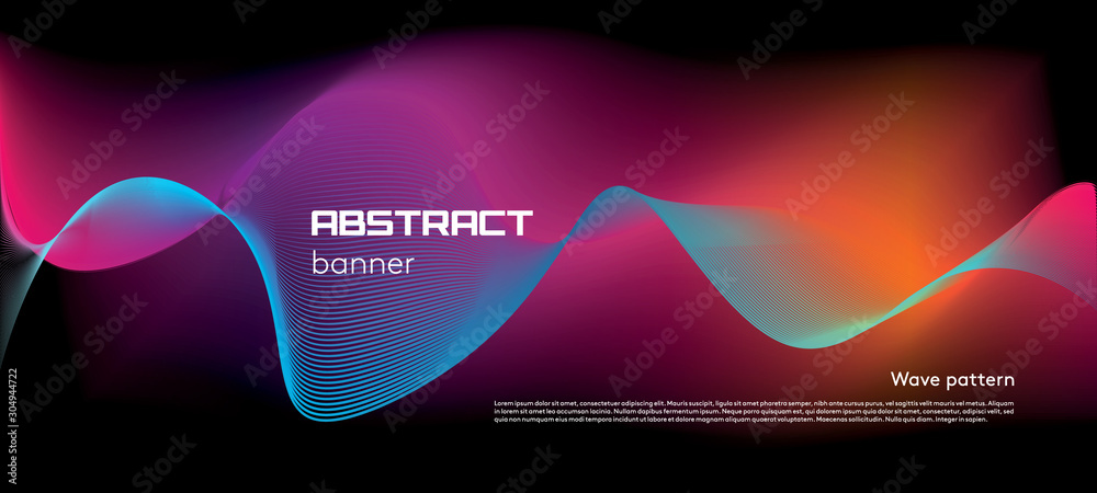 Vector abstract colorful banner with wave in violet color on black background