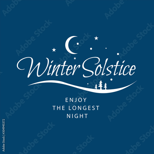 winter soltice lettering vector typography. hand drawn calligraphy winter soltice enjoy the longest night letter for background poster banner. isolated illustration.