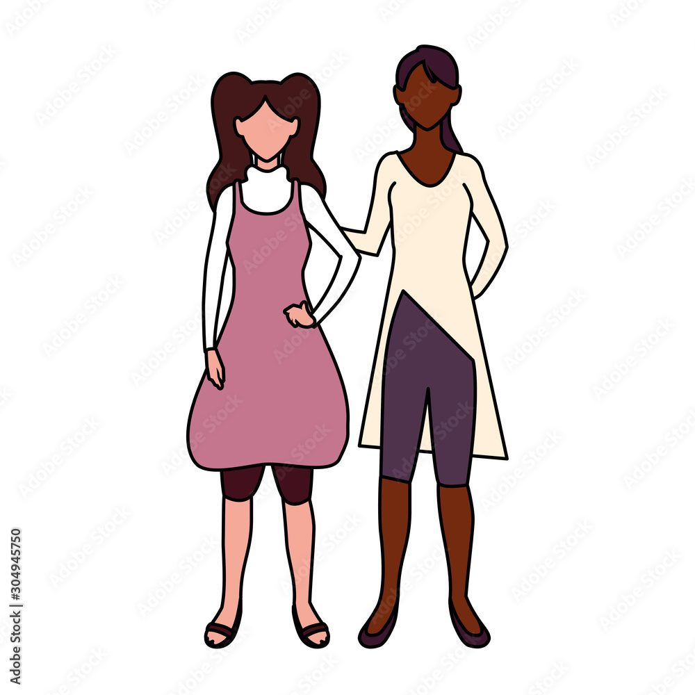 women faceless standing with different poses women faceless standing with different poses