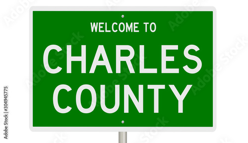 Rendering of a green 3d highway sign for Charles County