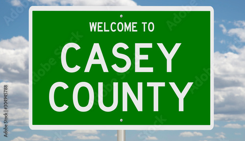 Rendering of a green 3d highway sign for Casey County