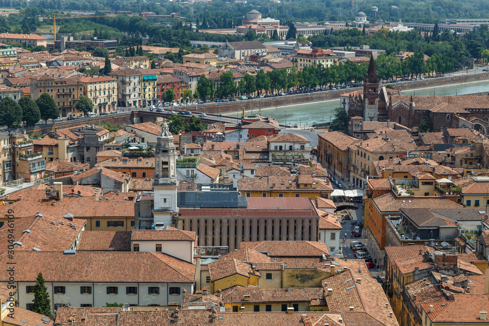 Aerial view on the historic centre of Verona, Italy