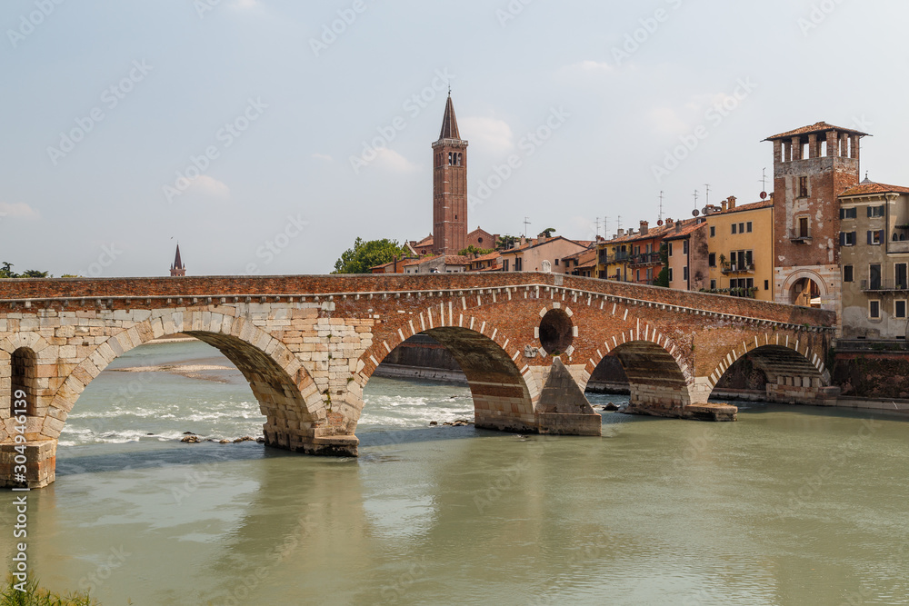 View to the old bridge in Verona, Italy