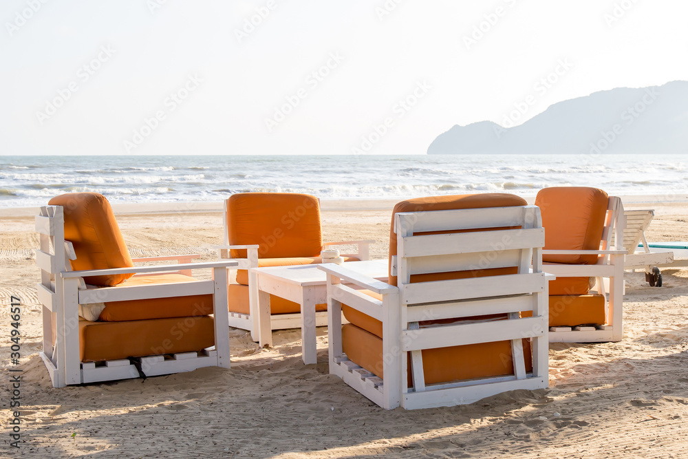 Bench or Seat and sofa on the beach of sea.