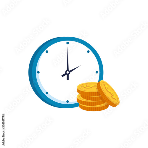 pile coins with clock time isolated icon vector illustration design