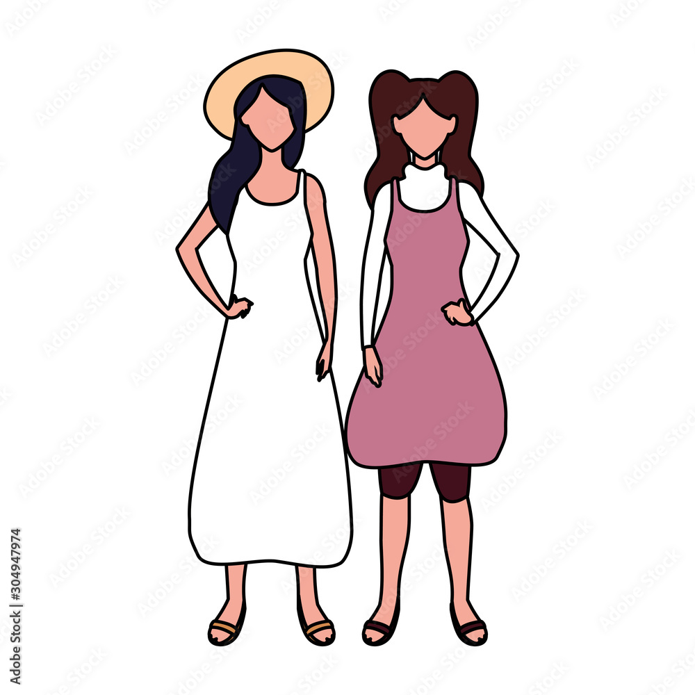 women faceless standing with different poses women faceless standing with different poses