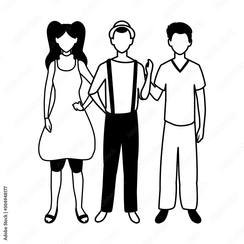 group of people faceless with different poses on white background group of people faceless with different poses on white background