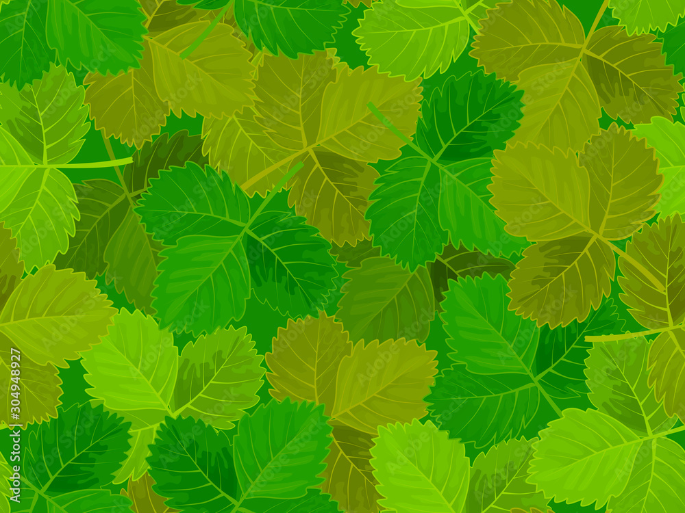 Seamless pattern with painted green leaves of strawberries. Seamless pattern with painted green leaves of strawberries.