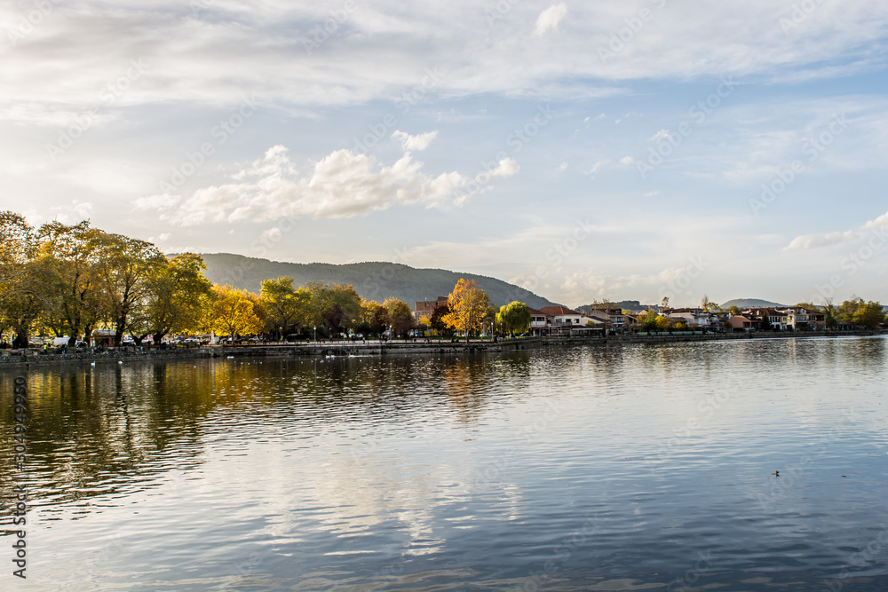 The lake of Ioannina in a colorfull autumn day, Epirus, Greece