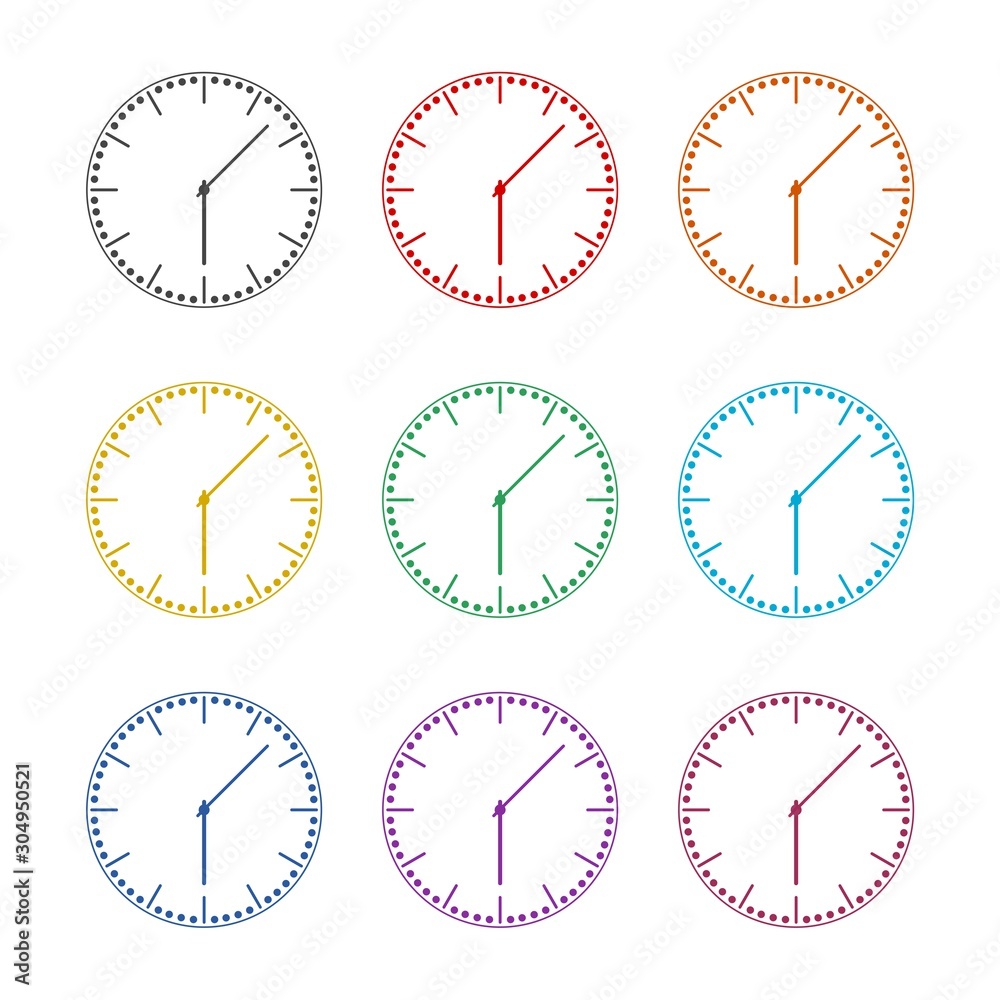 Colored clock icon set isolated on white background Colored clock icon set isolated on white background