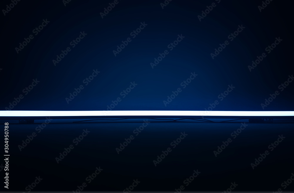 Blue horizontal neon lamp illumination background