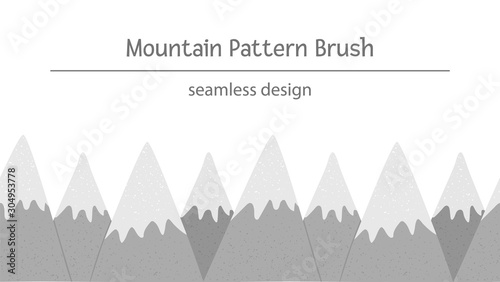 Vector seamless pattern brush with mountains. Winter repeating background border. Cold season texture with icepicks in grey colors..