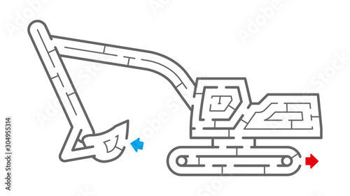 ショベルカーの迷路（塗り絵）