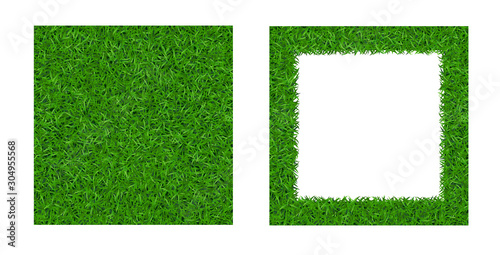 Green grass seamless pattern, isolated frame 3D. Background lawn nature. Abstract endless golf field texture. Symbol eco natural, growth. Meadow design card, wallpaper wrapping. Vector Illustration
