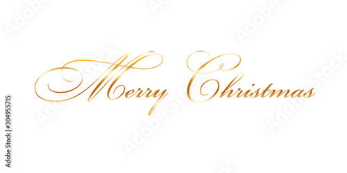 Merry Christmas gold text decoration. Bright golden texture lettering with sparkle, isolated white background. Design typography for holiday, greeting card, Christmas celebration. Vector illustration