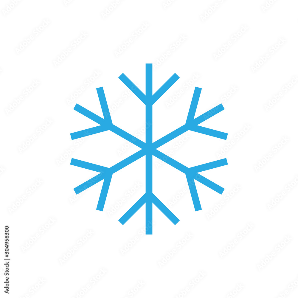 Snowflake icon. Blue silhouette snow flake sign, isolated on white background. Flat design. Symbol of winter, frozen, Christmas, New Year holiday. Graphic element decoration. Vector illustration Snowflake icon. Blue silhouette snow flake sign, isolated on white background. Flat design. Symbol of winter, frozen, Christmas, New Year holiday. Graphic element decoration. Vector illustration